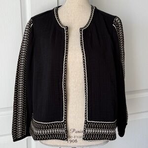 J.Jill ~ Pure Jill Embroidered Cotton-Gauze Open Jacket Black Multi Medium NWT